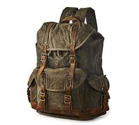 BRASS TACKS Leathercraft HeavyDuty Waxed Canvas Vintage Waterproof Backpack | Travel Rucksack Backpack for Men and Women Trim Casual 15.6" Laptop Bookbag Shoulder Rucksack for Travel School, Brown/Green