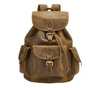 BRASS TACKS Leathercraft Men's Convertible Crazy Horse Genuine Leather Backpack 15.6" Laptop Steampunk Vintage Travel Daypack (Brown)