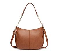 BRASS TACKS Leathercraft Shoulder Bag Clutch Purse for Womens Crossbody Bags, 6.5L Mini Leather Tote with Zipper, Crescent Hobo Handbag for Work, School, Travel, Gift (Brown)