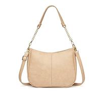BRASS TACKS Leathercraft Shoulder Bag Clutch Purse for Womens Top-Handle Bags, 6.5L Mini Leather Tote with Zip, Crescent Hobo Handbag for Work, School, Travel, Gift (Beige)