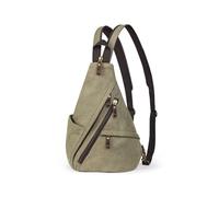 BRASS TACKS Leathercraft Vintage Canvas Sling Bag for Men and Women Crossbody Backpack Chest Bag with Genuine Leather Zipper, Casual Daypack for Outdoor Travel Cycling Hiking(Army Green)