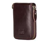 BRASS TACKS Leathercraft Vintage Full Top Grain Leather Wallet RFID Blocking Multi Card Case with Zipper Pocket Card Holder for Men Women Gift Box, Dark Brown|Ring, M, Classic