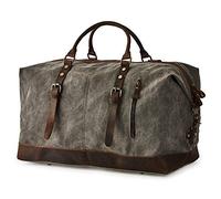 BRASS TACKS Leathercraft Waxed Canvas Duffel Bag for Men Women Oversized Travel Tote Duffel Shoulder Weekend Bag with Genuine Leather Trim, Vintage Weekender Overnight Carryon Handbag(Grey)