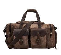 BRASS TACKS Leathercraft Waxed Canvas Duffel Bag Vintage Waterproof Overnight Duffel Weekend Travel Bag for Men Women with Shoes Compartment(Dark Brown)