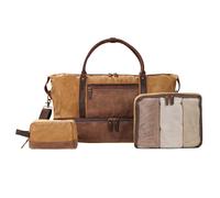 BRASS TACKS Leathercraft Waxed Canvas & Leather Duffel Bag for Men, 3-Piece Oversized Weekender Set, Vintage Overnight Duffel Weekender Travel Carryon Bag with Shoes Compartment Waterproof(Khaki)