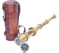 Brass Telescope Dolland London with Box | 17" Antique Pirate Telescope with Leather Case for Kids, Adults | Gift for Birthday, Son, Daughter, Father, Mom, Scout, Nautical Collector, Baptism Gift