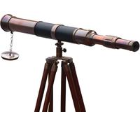 Brass Telescope Single Barrel Shiny Finish Telescope Floor Standing Wooden Brown Tripod Vintage High Magnification Tripod Telescopes Home Decor