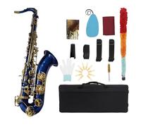 Brass Tenor Saxophone Instrument Professional Bb Saxophone With Mouthpiece Accessories (Color : Blue)
