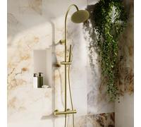 Brass Thermostatic Mixer Shower Set with Rainfall-Style Curved Arm Hand Shower with Slide Rail Kit - Grace