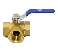Brass Three-Way Ball Valve, DN25 1" Tap L-Type Brass Ball Valve Female Thread Full Port Pipe for Water, Oil and Steam, Water Heater Switch