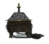 Brass Tibetan Burner - Eight Symbols Square Hanging Pot KDMD Grey One Size