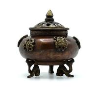 Brass Tibetan Incense Burner - Six Symbols Standing Pot