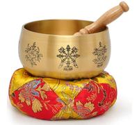 Brass Tibetan Singing Bowl Meditation Sound, Eight Auspicious Copper Chime Lotus Bowl Craft Ornament(Gold)