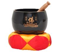 Brass Tibetan Singing Bowl Meditation Sound, Eight Auspicious Copper Chime Lotus Bowl Craft Ornament Singing Bowls(Nero)