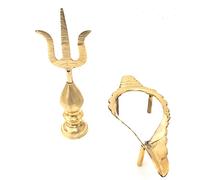 Brass Trishakti Trishul Kalash with Damru Damru with Shankh Stand Brass for Pooja & Vamavarti Brings Prosperity, Happiness, Good Health & Wealth
