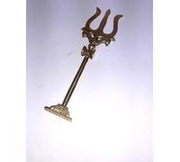 Brass Trishul Trident Damru with Stand Brass Statue for Car Dashboard/Temple, Puja 5.05 Inch Approx