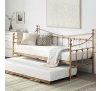 (Brass, Trundle) Newnham Classic Victorian Style Living Room Bedroom Metal Day Bed Frame w Optional Trundle