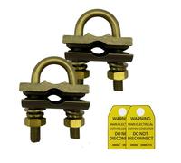 Brass U Bolt Ground Clamp with 2 Conductors, 4/0-4 Gauge Wire Range,12.7mm-19mm Ground Rods or Pipe Size (U Bolt 2pcs Pack)
