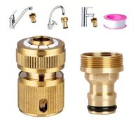 Brass Universal Tap to Garden Hose Connector Set, 22mm Male & 24mm Female Thread Tap Adapter + Quick Release Hose Coupler, UK Kitchen Sink Basin Tap to Garden Water Pipe Quick Connect Fitting