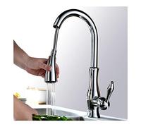 Brass Vase Type Pull-Out Kitchen Faucet - Button Switch Sink Mixer Tap Faucets(Cromo,with Hose Size 9-16)