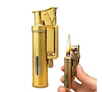 Brass vintage kerosene lighter, trench lighter, mechanical grinding wheel, transparent fuel tank, detachable design, suitable for candle camping(Brass2)