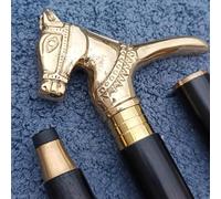 Brass Walking Stick Horse Head Black Wooden Cane Vintage Style Collectible Cane Detachable Travel Walking Stick Gift, Victorian Walking Cane 37 Inch