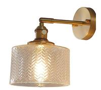 Brass Wall Light Fixture Retro Glass Cover Wall Sconce Indoor Lighting Corrugated Rotatable Wall-Mount Lamp E27 Wall Lantern Bedroom Bathroom Decoration for Living Room Interior Lighting Made in China