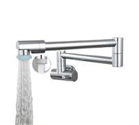 Brass Wall Mount Pot Filler Faucet Single Handle Cold Water Swing Arm Tap with Double Joint Folding for Kitchen，Silver
