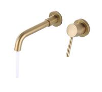 Brass Wall Mounted Bathroom Basin Faucet Sink Swivel Spout Bath Mixer Tap Crane Antique Bronze Finished ELK202(Brushed Gold)