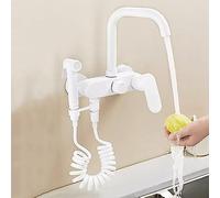Brass Wall-Mounted Kitchen Faucet Hot & Cold Water Mixer Multifunctional Kitchen Tap Elegant White Finish for Modern Home Decor