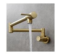 Brass Wall Mounted Kitchen Faucet Single Hole Commercial Grade Foldable & Extendable Double Jointed Arms Ideal for Cold Water Space Saving