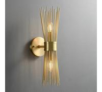 Brass Wall Sconce in Wheat-Straw Lampshade | Hardwired Wall Lamp Mid-Century Modern Bathroom Vanity Lighting Fxiture, Wall Wount Lights for Hallway, Bedroom, Schoolhouse (44.5cm/17.5")