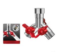 Brass Water Splitter Valve with Dual Independent Switch Mechanisms for Managing Flow Between Outdoor Faucet and Appliance Connections (A)