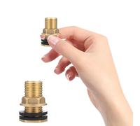 Brass Water Tank Connector 2pcs 1/2 Inch Female 3/8 Inch Male | Yellow Finish, Gasket and Seal Ring Included, 0-25mm Clamping Thickness for Rain Barrels