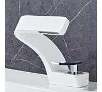 Brass Waterfall Bathroom Sink Tap Mixer Single Lever Design Stylish White & Chrome Finish Modern Basin Faucet for Home & Kitchen & Easy to Install