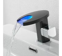 Brass Waterfall Led Bathroom Basin Faucet Cold Hot Mixer Crane Sink Tap Black Color Change Powered by Water Flow(LED Black)