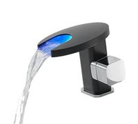 Brass Waterfall LED Bathroom Basin Faucet Cold Hot Mixer Crane Sink Tap Black Color Change Powered by Water Flow(LED Black)