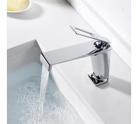 Brass Waterfall Tap - Modern Basin Mixer Tap, Single Hole, Elegant Design for Sink (Chrome, Short)