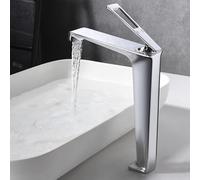 Brass Waterfall Tap - Modern Basin Mixer Tap, Single Hole, Tall, Chrome Finish - Elegant Design for Sink