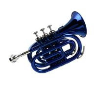 Brass Wind Instrument Black Blue Pocket Trumpet Adult Color Palm Trumpet B Flat(Color:Blue)