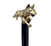 Brass Wolf Handle Black Wooden Walking Stick Vintage Victorian Antique Canes