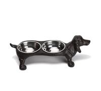 BRASSTAR Cast Iron Dachshund Styling with Two Stainless Steel Food Basins Interesting Design Feed Both Puppies Same Time Utility Tool TQGJPT543