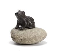 BRASSTAR Iron Frog Squatting on Stone Statue Unique Figurine Desktop Flowerpot Pond Grad Decoration Collection Gift TQGJPT219