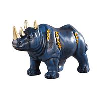BRASSTAR Resin Rhinoceros Statue Wildlife Rino Animal Figurine Collectible Gift Home Office Decor Blue TQZDPT12