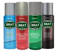 Brat Paris 4 Deodorant Spray Bundle Gift Set 200ml Each Musk, Original, Sport Style & Total Attraction Long Lasting Body Spray for Men Classic Masculine Fragrance Giftset for Him, Everyday Freshness