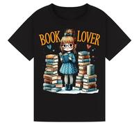 Bratatatmania Book Lover | Cute Girl Reading Books | Bibliophile Aesthetic Art | Cozy Bookish Design | Gift for Readers Kids Girls and Women | World Book Day T-Shirt Black L