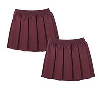 Bratatatmania Burgundy Pleated School Skirt - Twin Pack Elasticated Waist School Uniform Box Pleat Skirts for Girls Summer Formal Dress Wear Full Elastic Skirt, Burgundy