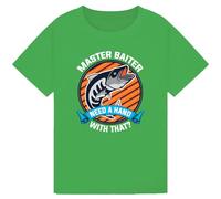 Bratatatmania Fishing Enthusiasts' Humorous T-Shirt - 'Master Baiter, Need a Hand with That?' - Perfect for Men, Women, Girls & Boys! Kelly Green 14-15Y