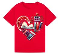 Bratatatmania Heart of Books - Cute Book Lover T-Shirt for Kids, Girls, Boys, Men & Women World Book Day & Library Gift for Bookworms Red 14-15Y