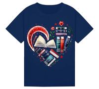 Bratatatmania Heart of Books - Cute Book Lover T-Shirt for Kids, Girls, Boys, Men & Women World Book Day & Library Gift for Bookworms Navy 14-15Y